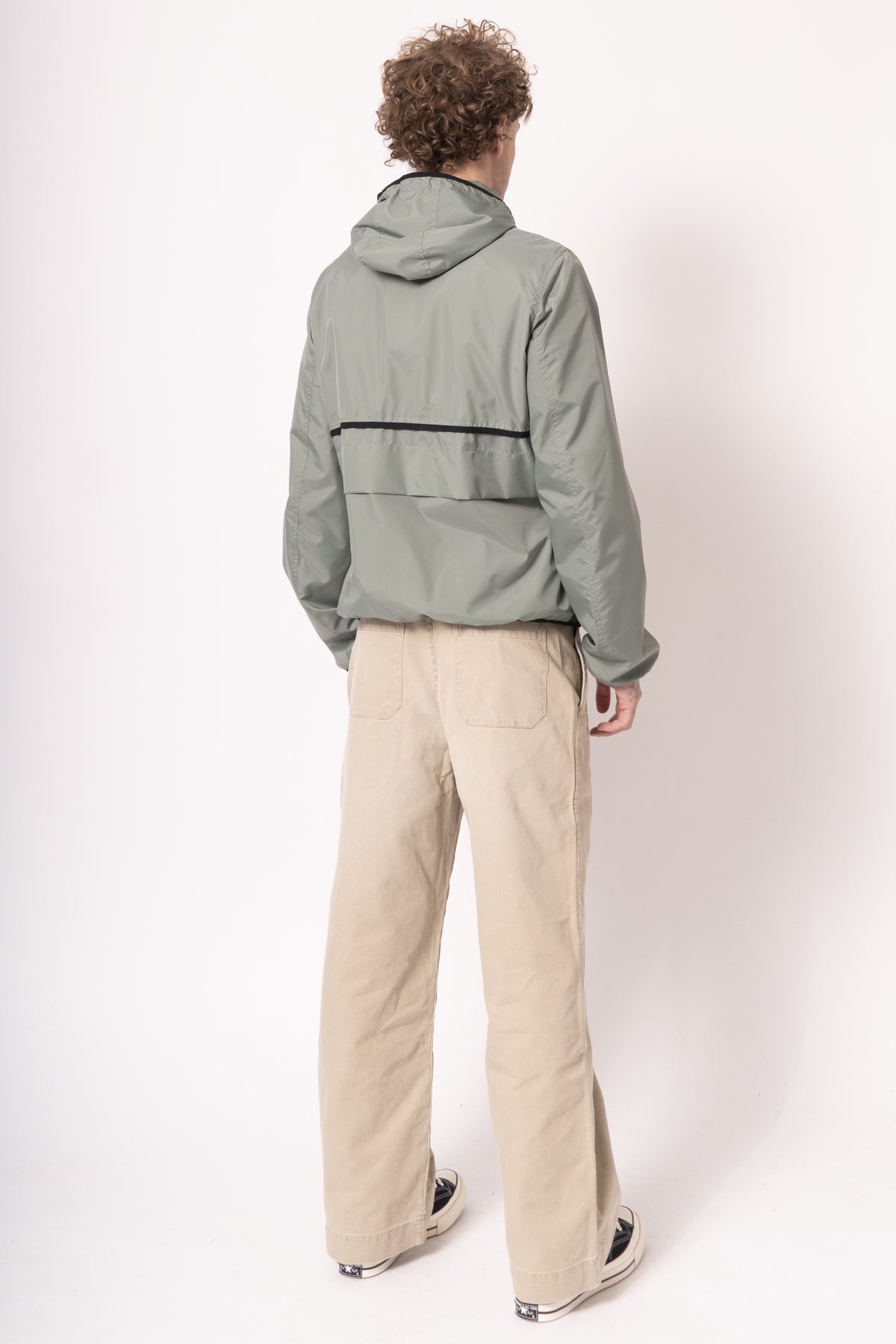Green Nylon Jacket With Drawstring Pockets