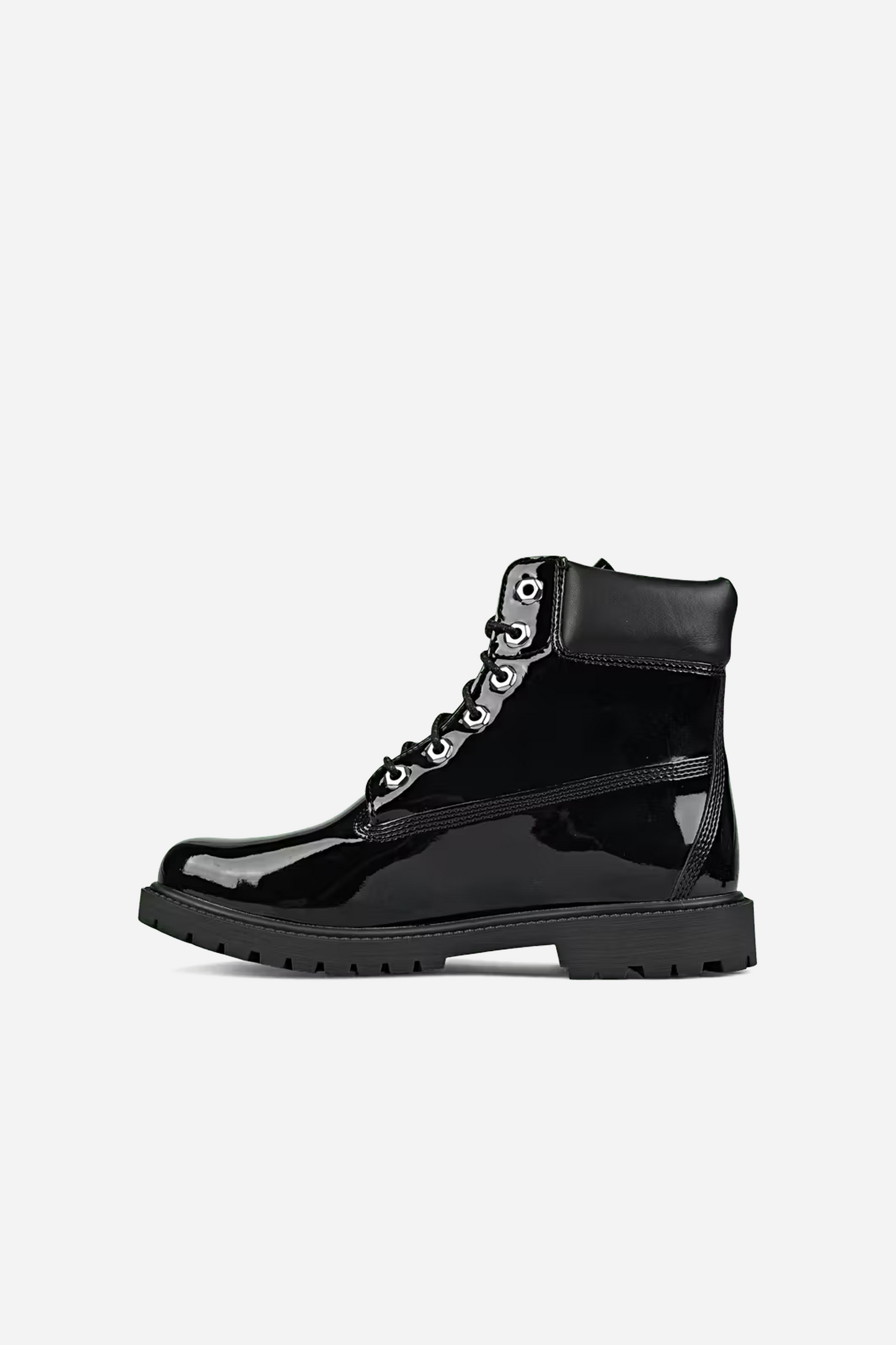 6 Inch Lace Up Waterproof Patent Leather Boot Black