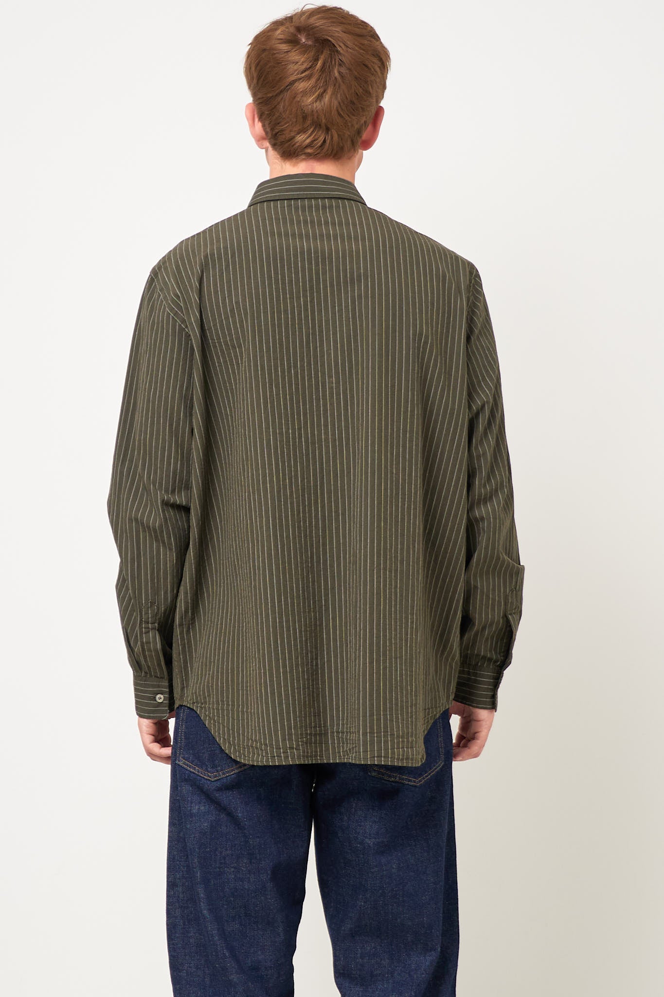 Button Up Shirt Green Melange Stripe