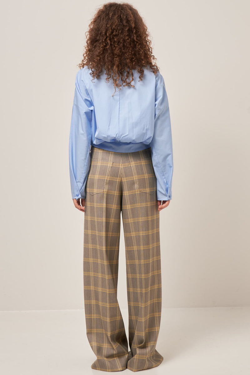 Checked Wool Palazzo Trousers Yellow/Black