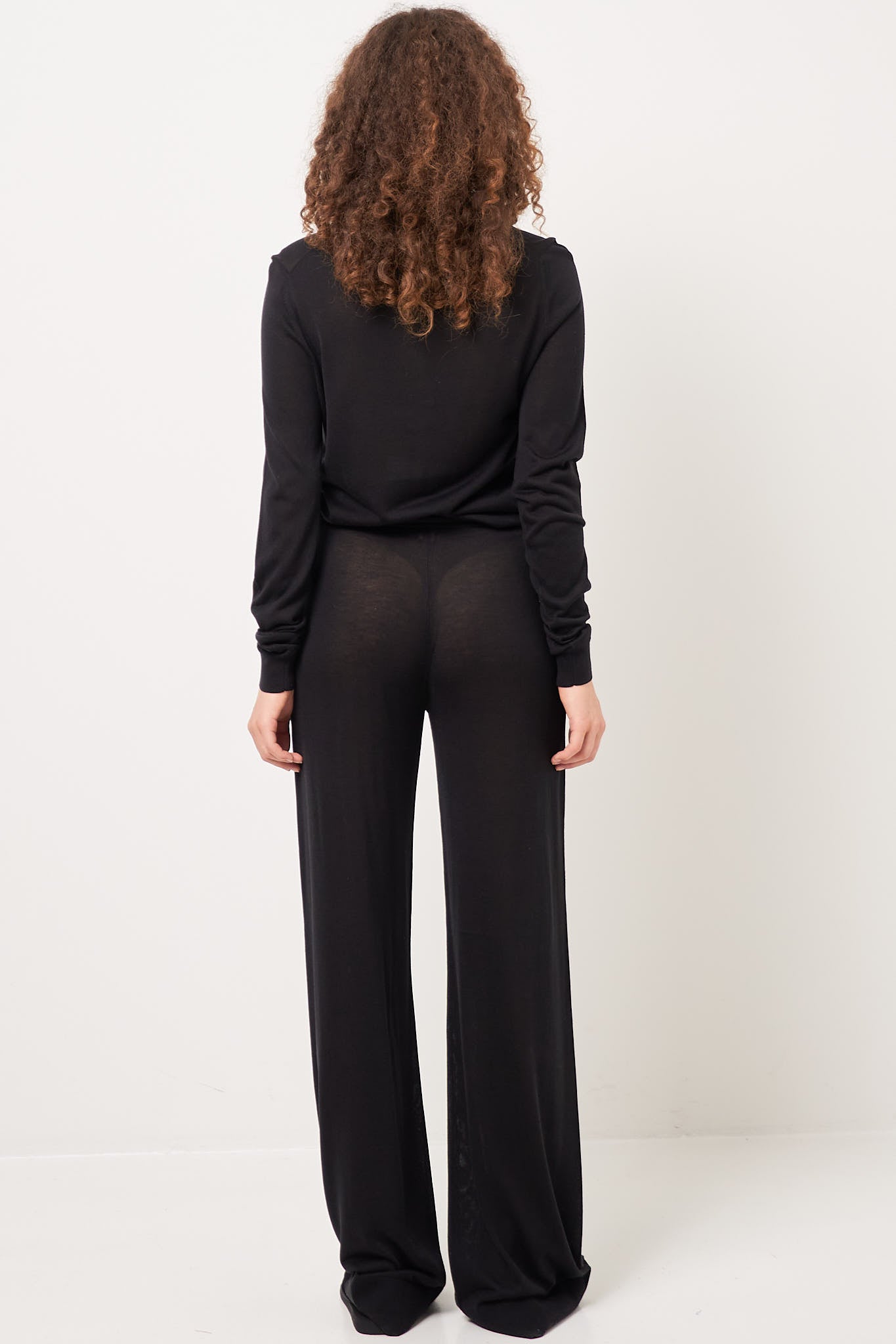 Wide Knit Trousers Black