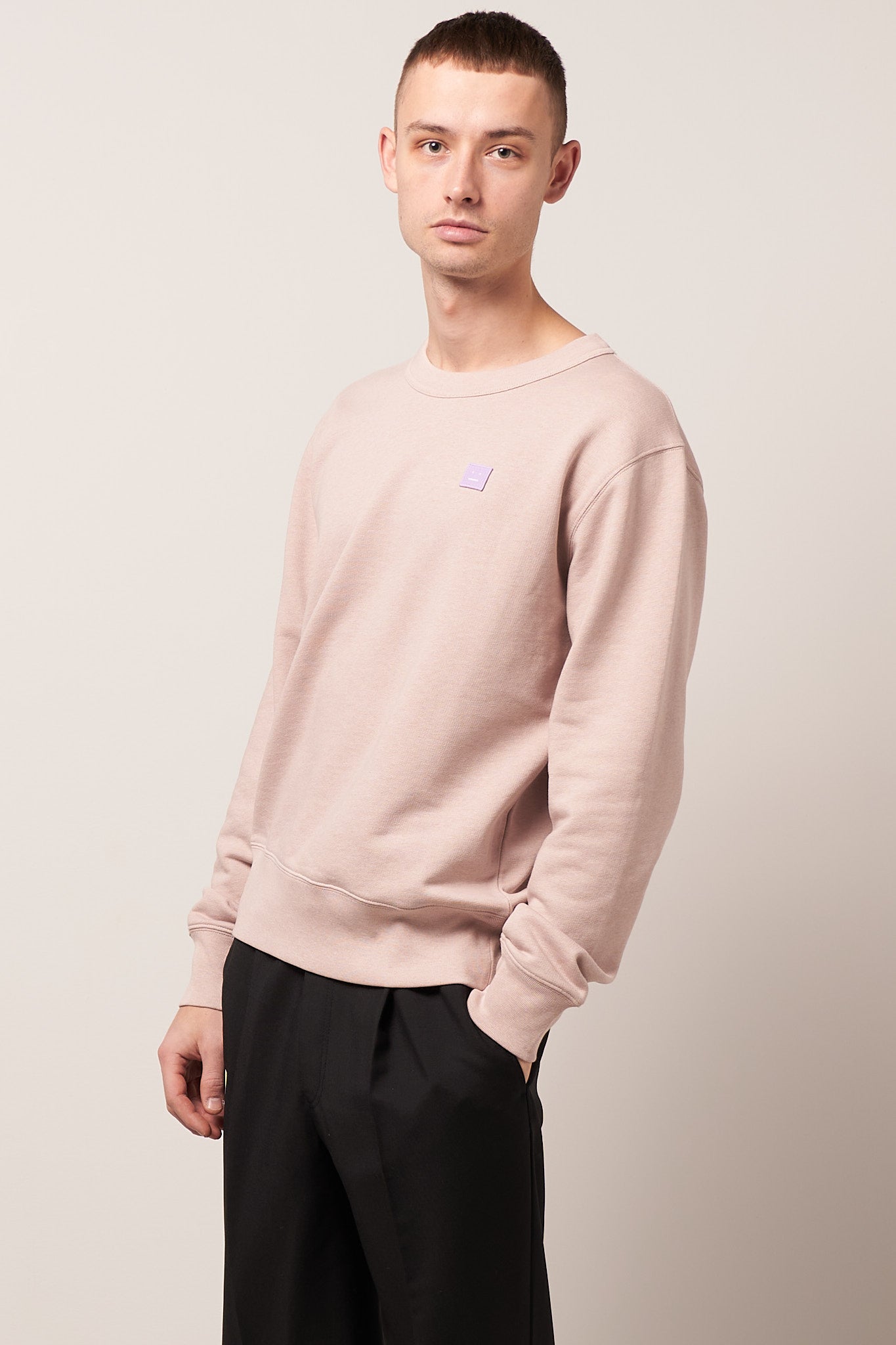 Acne Crew Neck Sweatshirt Violet Pink Melange