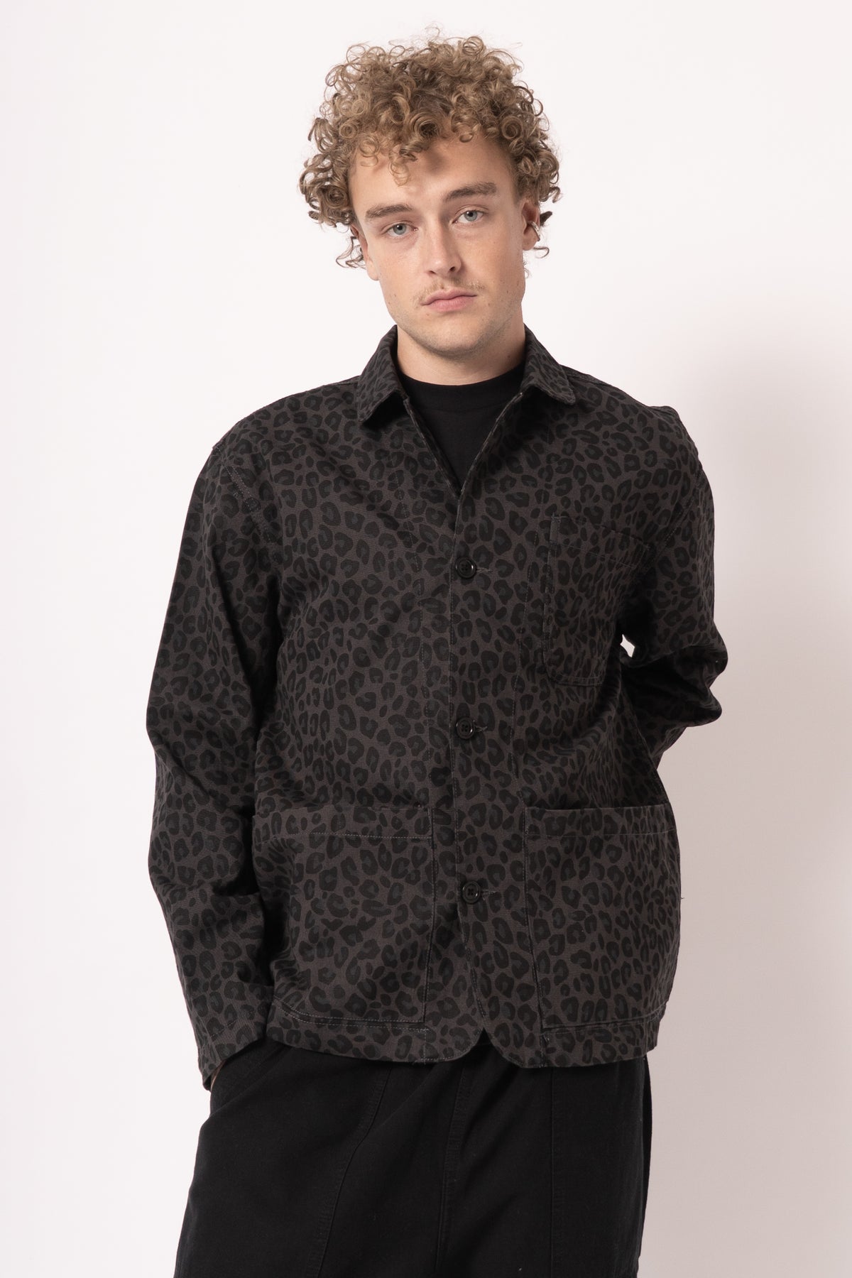 Patterned Easy Chef Shirt Black Leopard