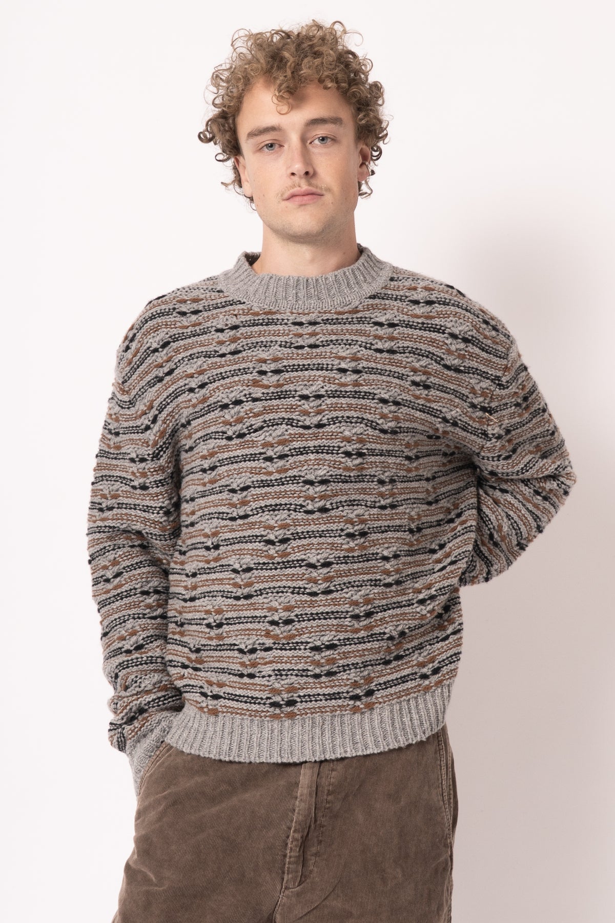 Fisherman Wool Knit Grey/Brown