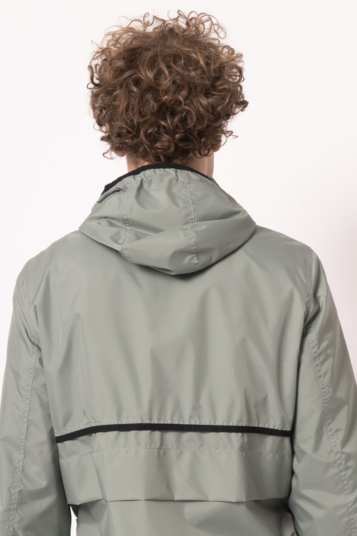 Green Nylon Jacket With Drawstring Pockets