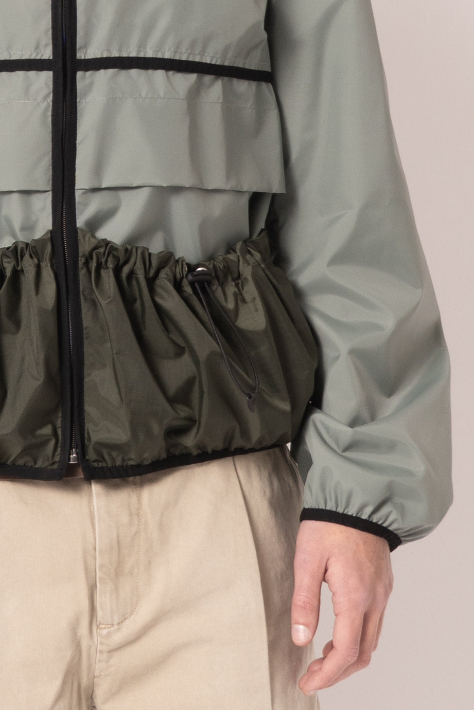 Green Nylon Jacket With Drawstring Pockets