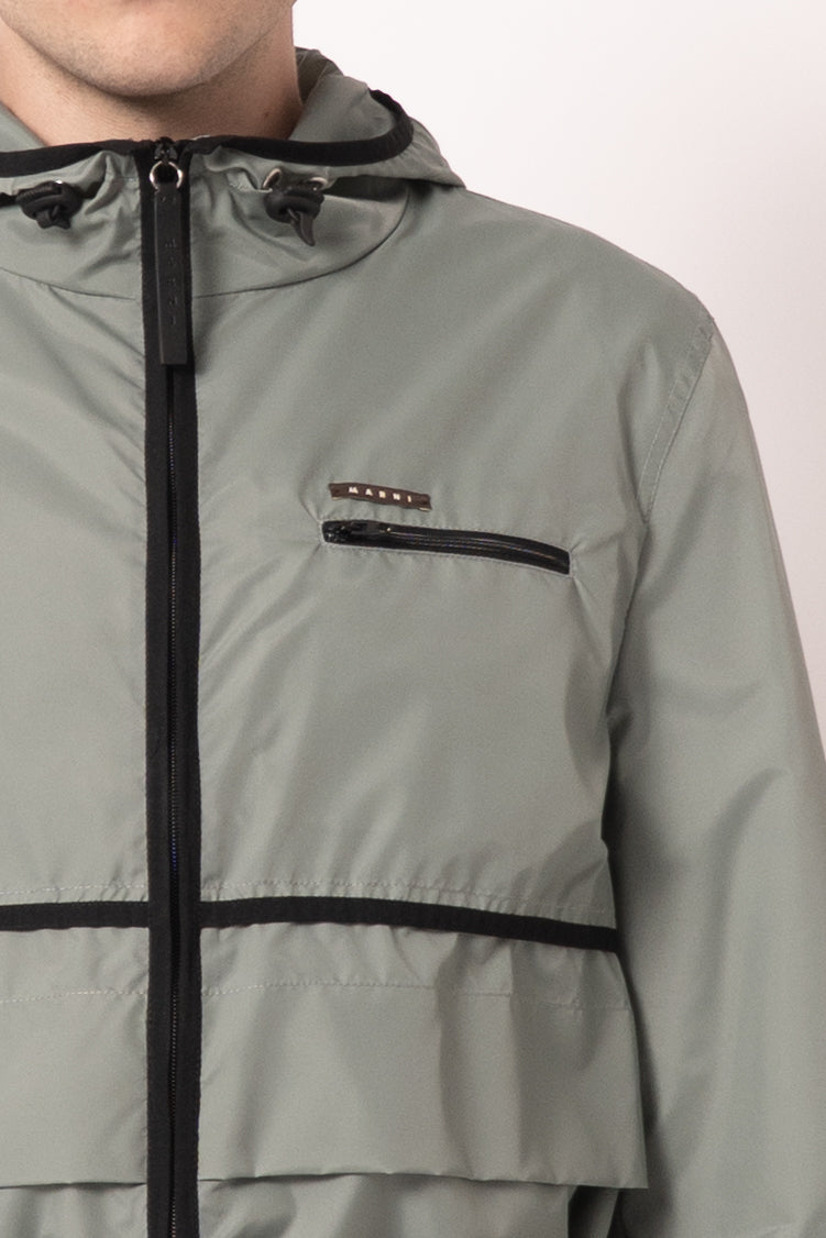 Green Nylon Jacket With Drawstring Pockets