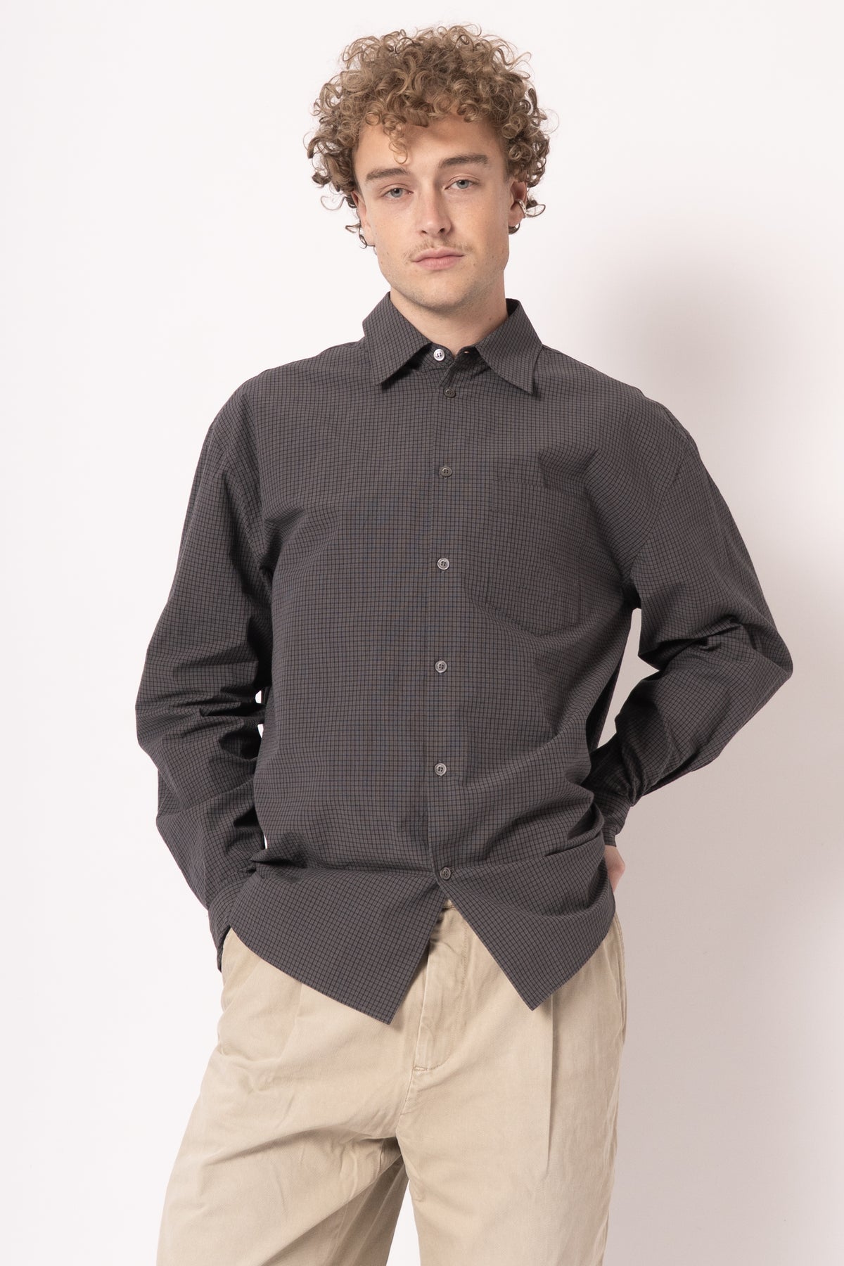 Checked Poplin Shirt Deep Grey