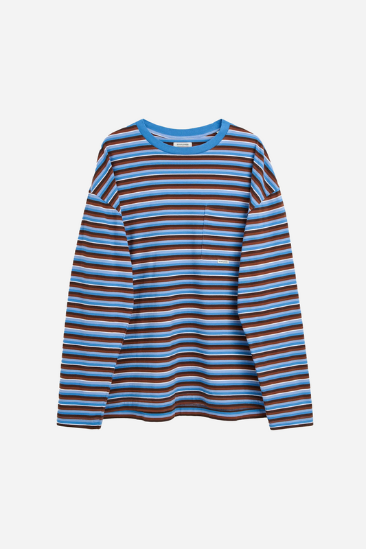Stripe LS Pocket Tee Blue