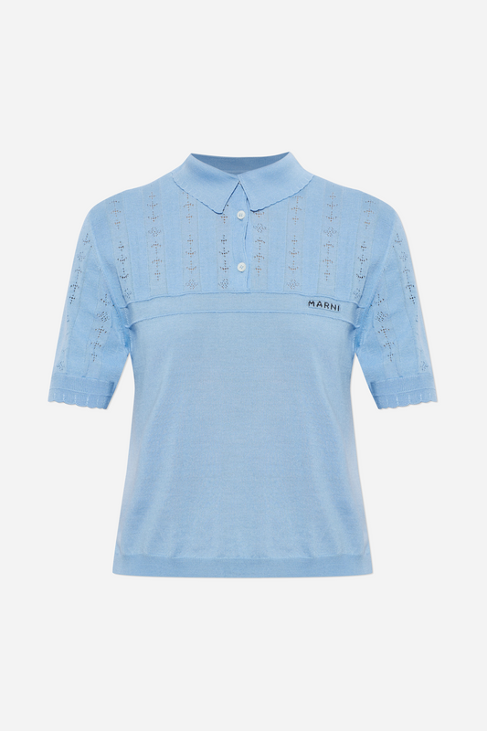Wool/Silk Pointelle Polo Powder Blue