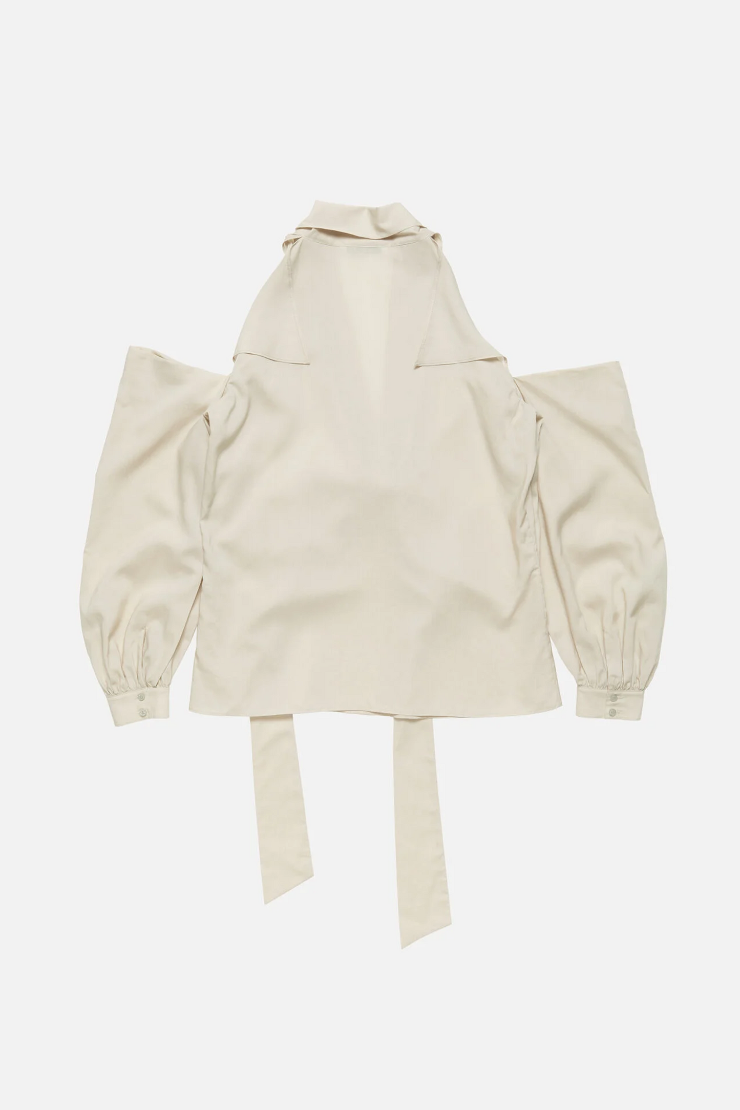 Cut-Out Blouse With Bow Light Beige