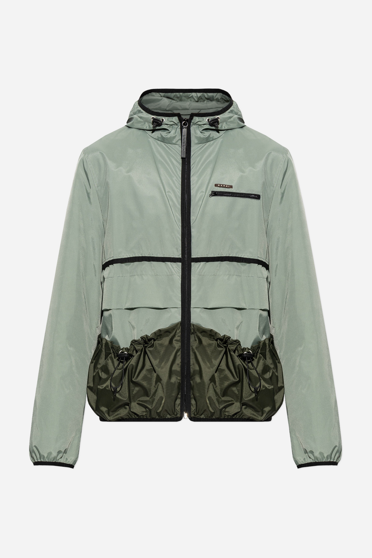 Green Nylon Jacket With Drawstring Pockets