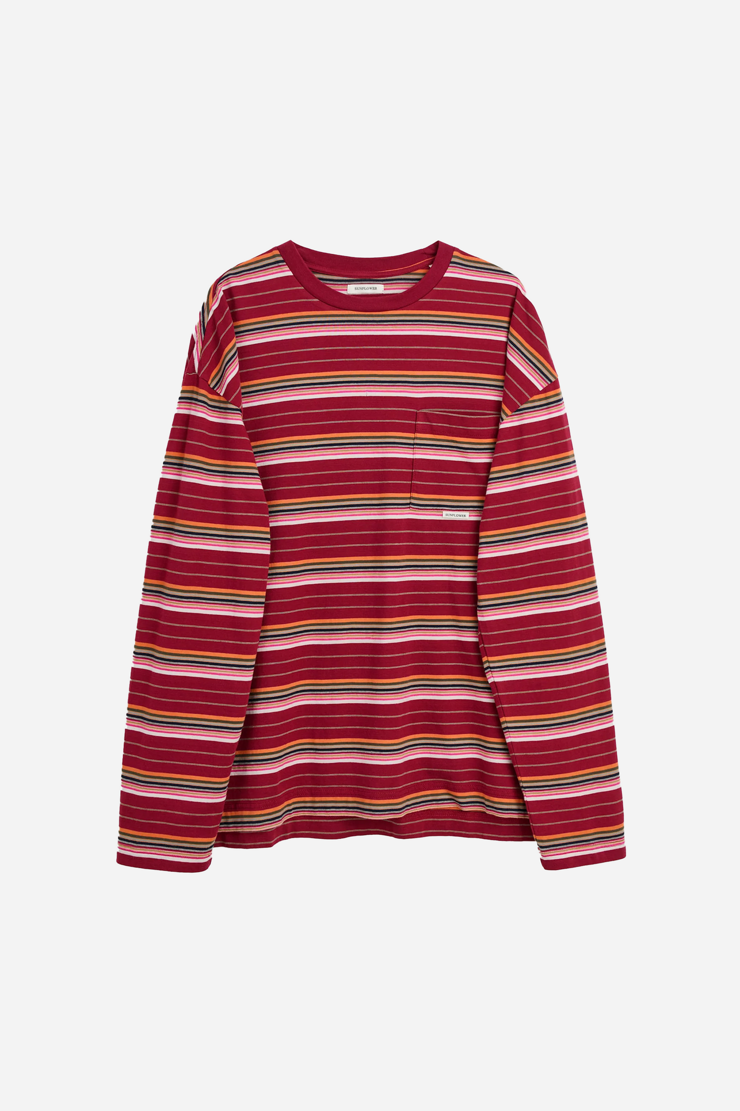 Stripe LS Pocket Tee Burgundy
