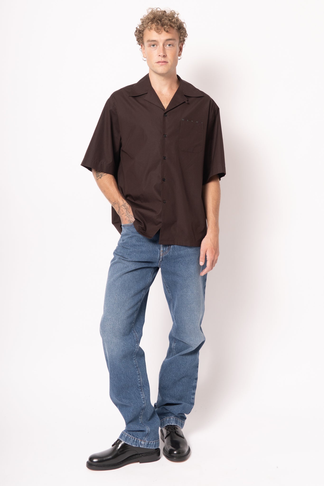 Logo Organic Poplin S/S Shirt Brown