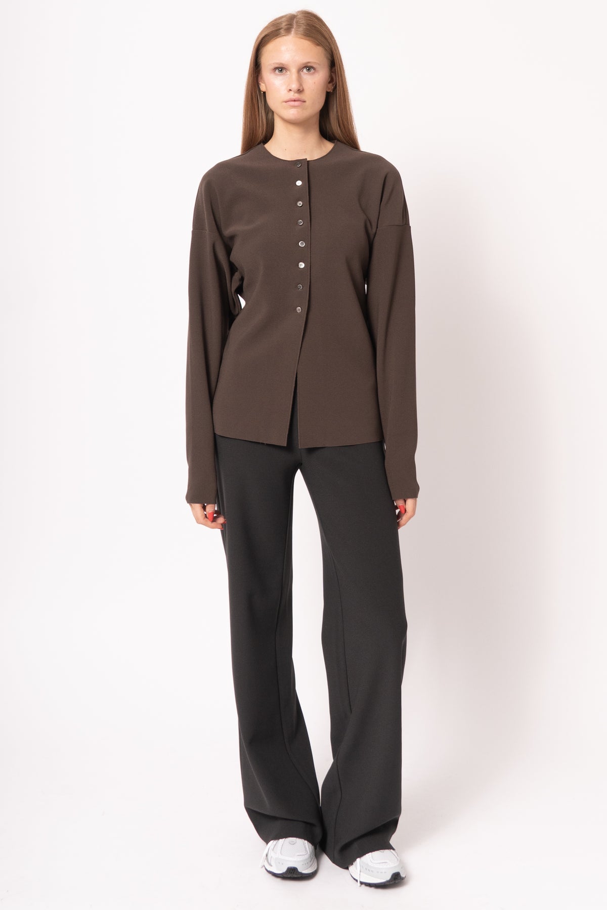 Lay2 Round-Neck Cardigan Cocoa Brown