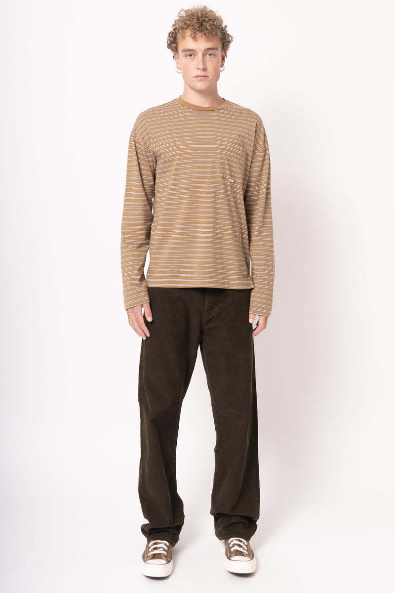 Stripe LS Pocket Tee Brown - Billede 1
