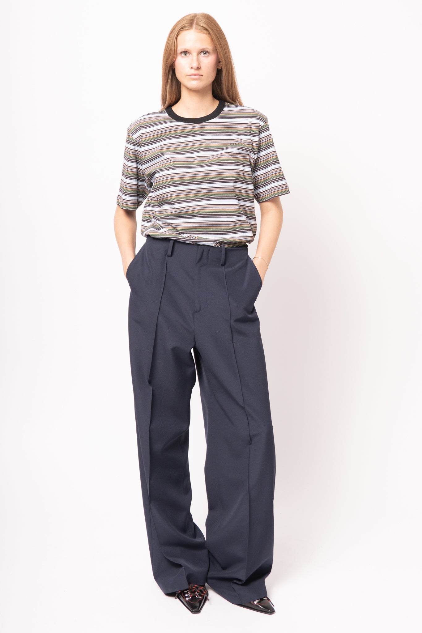 Wool Wide-Leg Trousers Blueblack