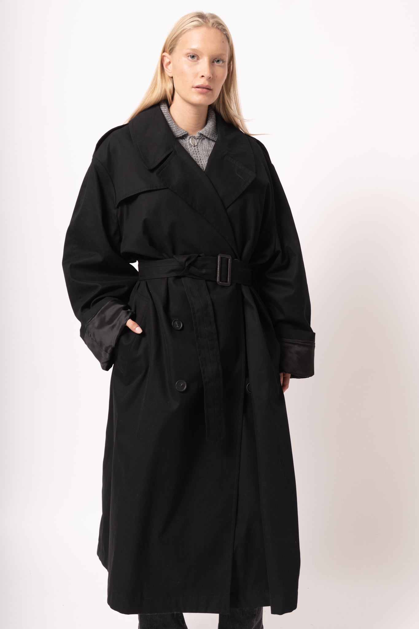 Cotton Twill Trench Coat Black