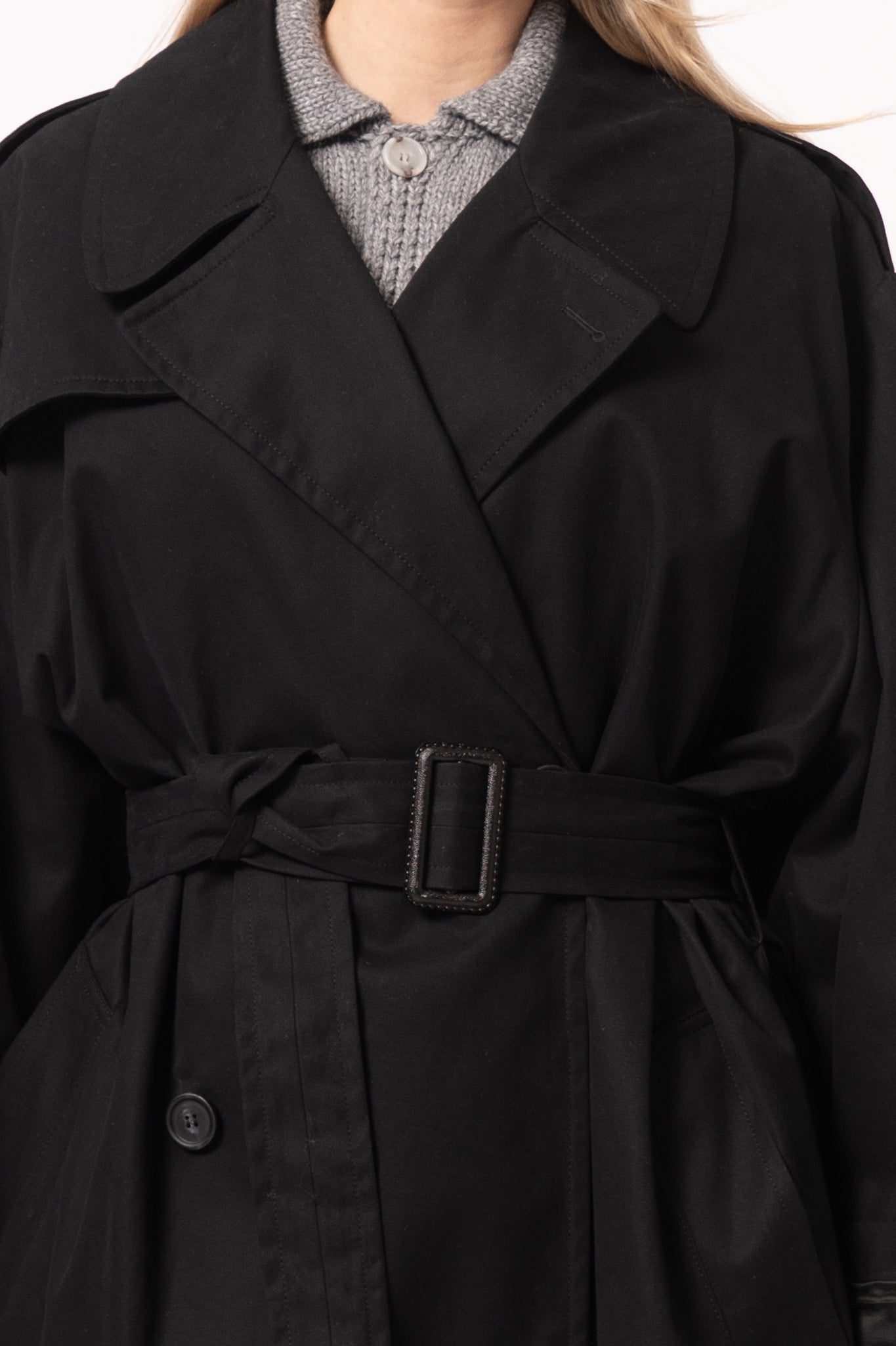 Cotton Twill Trench Coat Black