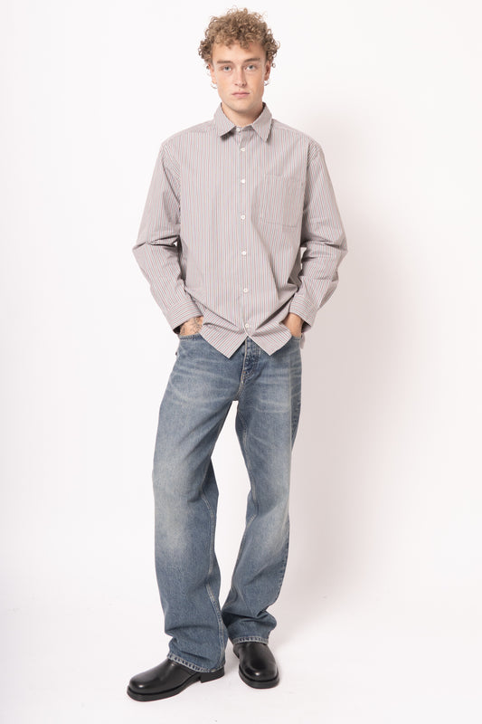 Loose Fit Almond Green Striped Shirt