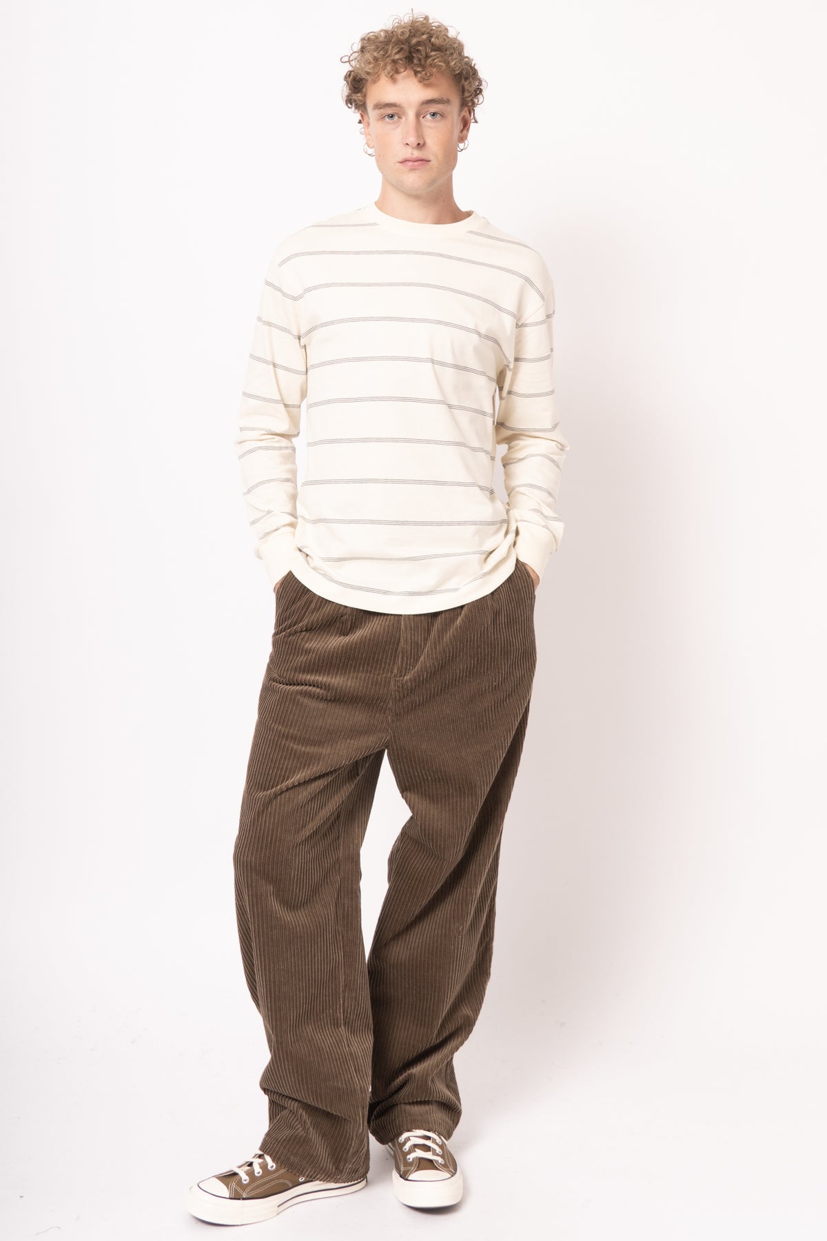 Hugo Stripe Long Sleeve T-Shirt Ecru