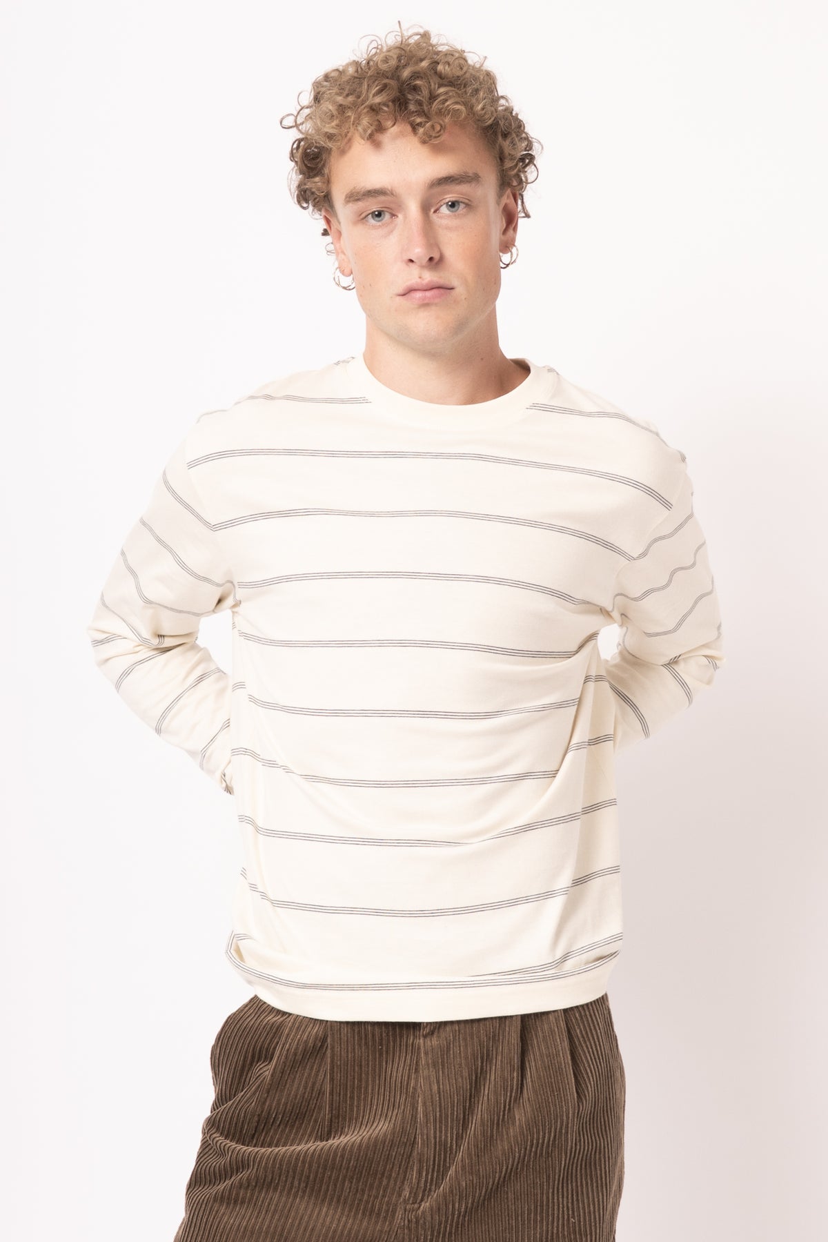 Hugo Stripe Long Sleeve T-Shirt Ecru