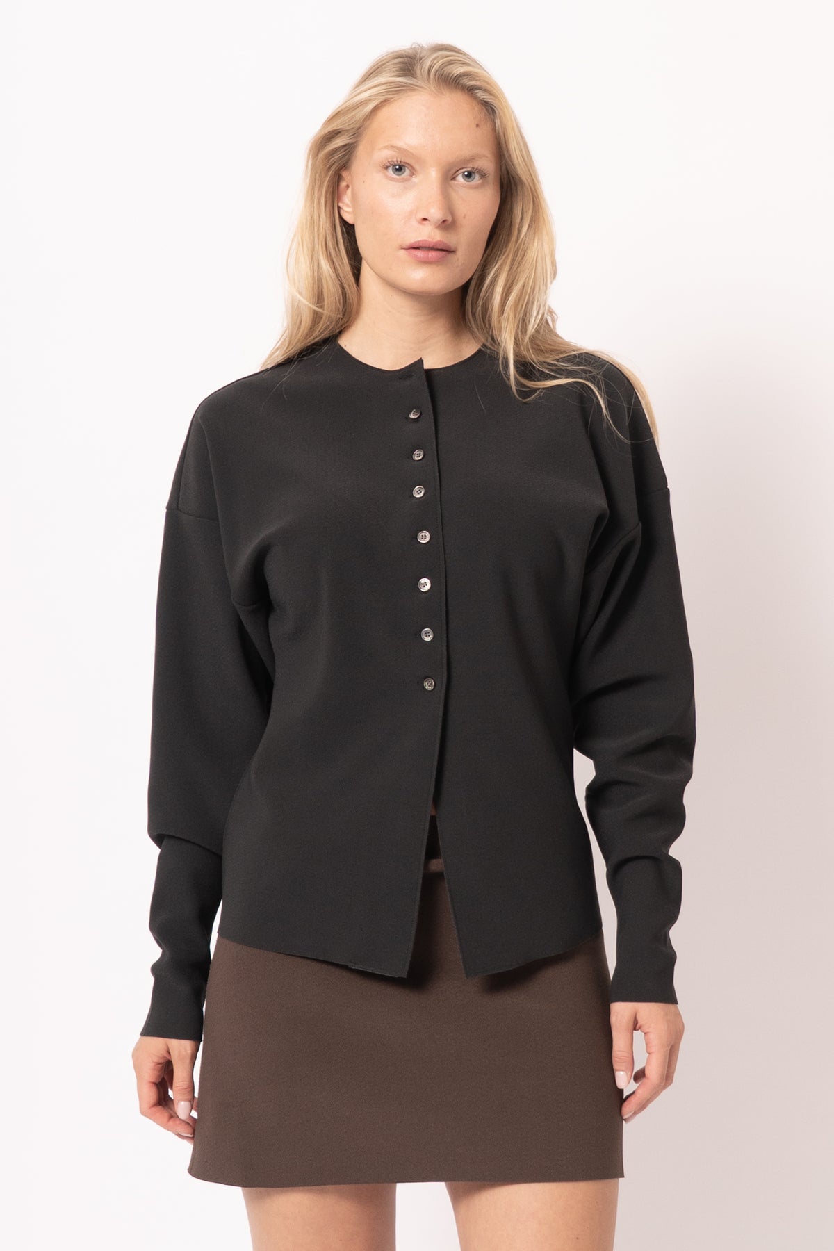 Lay2 Round-Neck Cardigan Anthracite