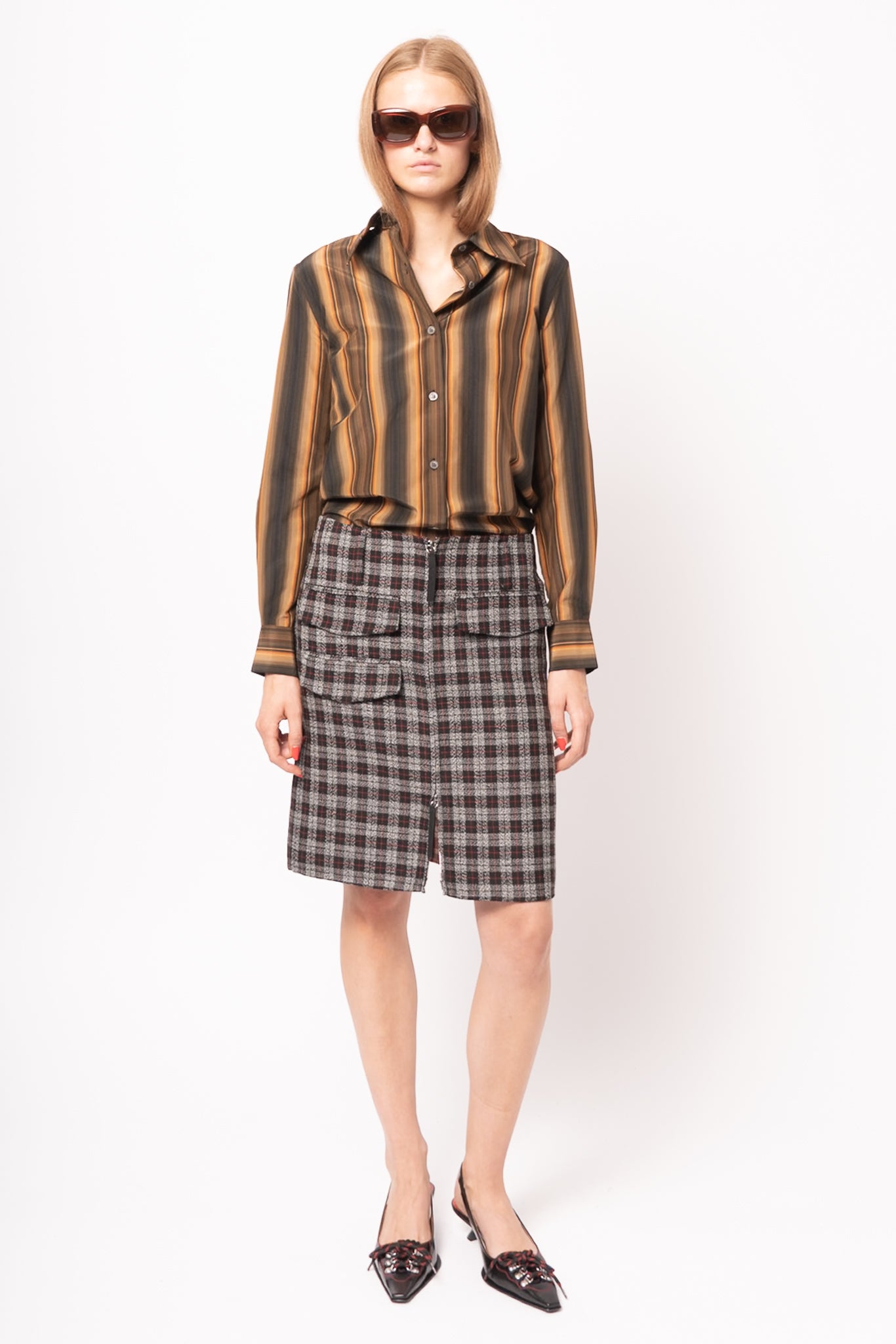 Checkered Wool Zip Skirt