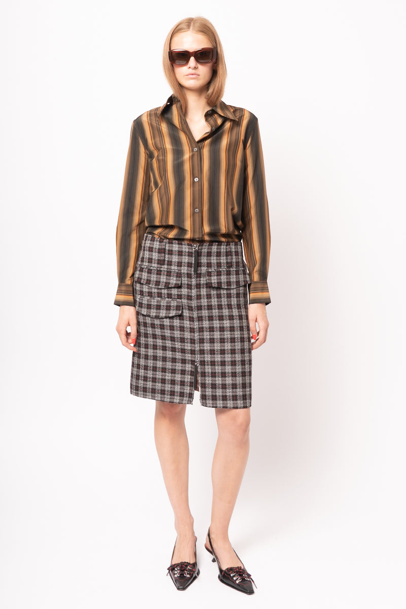 Checkered Wool Zip Skirt