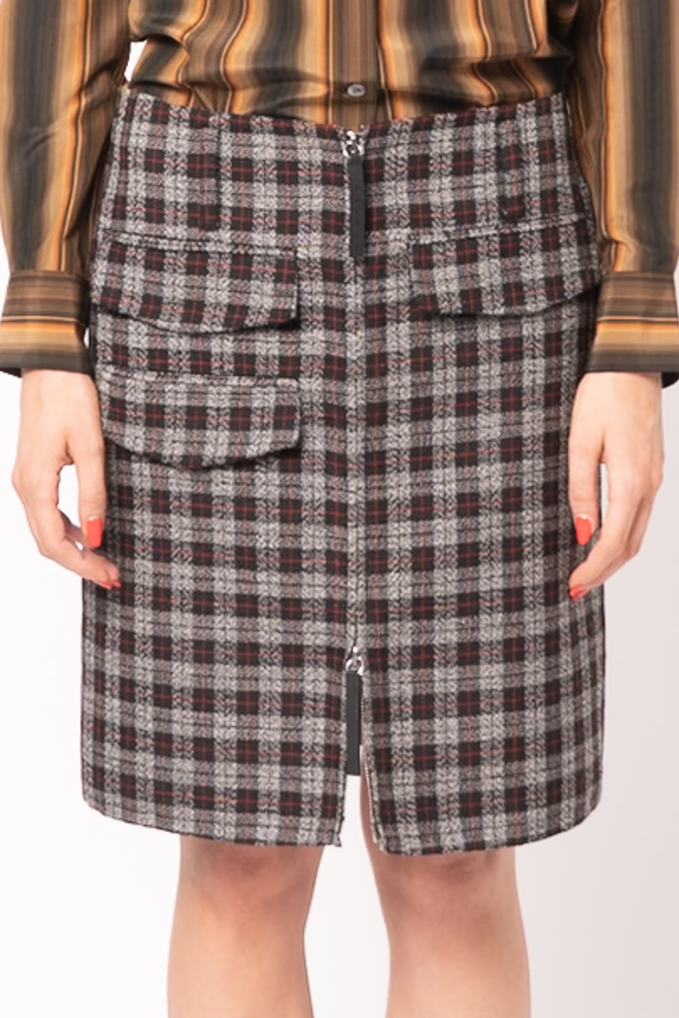 Checkered Wool Zip Skirt