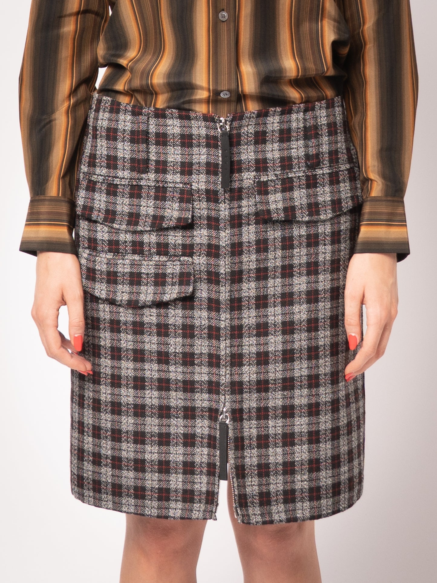 Checkered Wool Zip Skirt