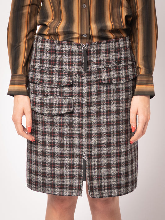 Checkered Wool Zip Skirt