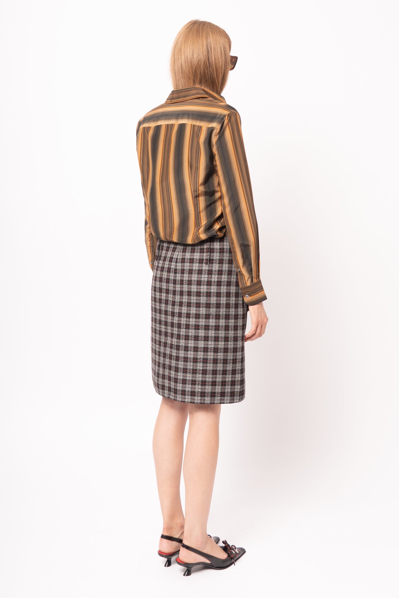 Checkered Wool Zip Skirt