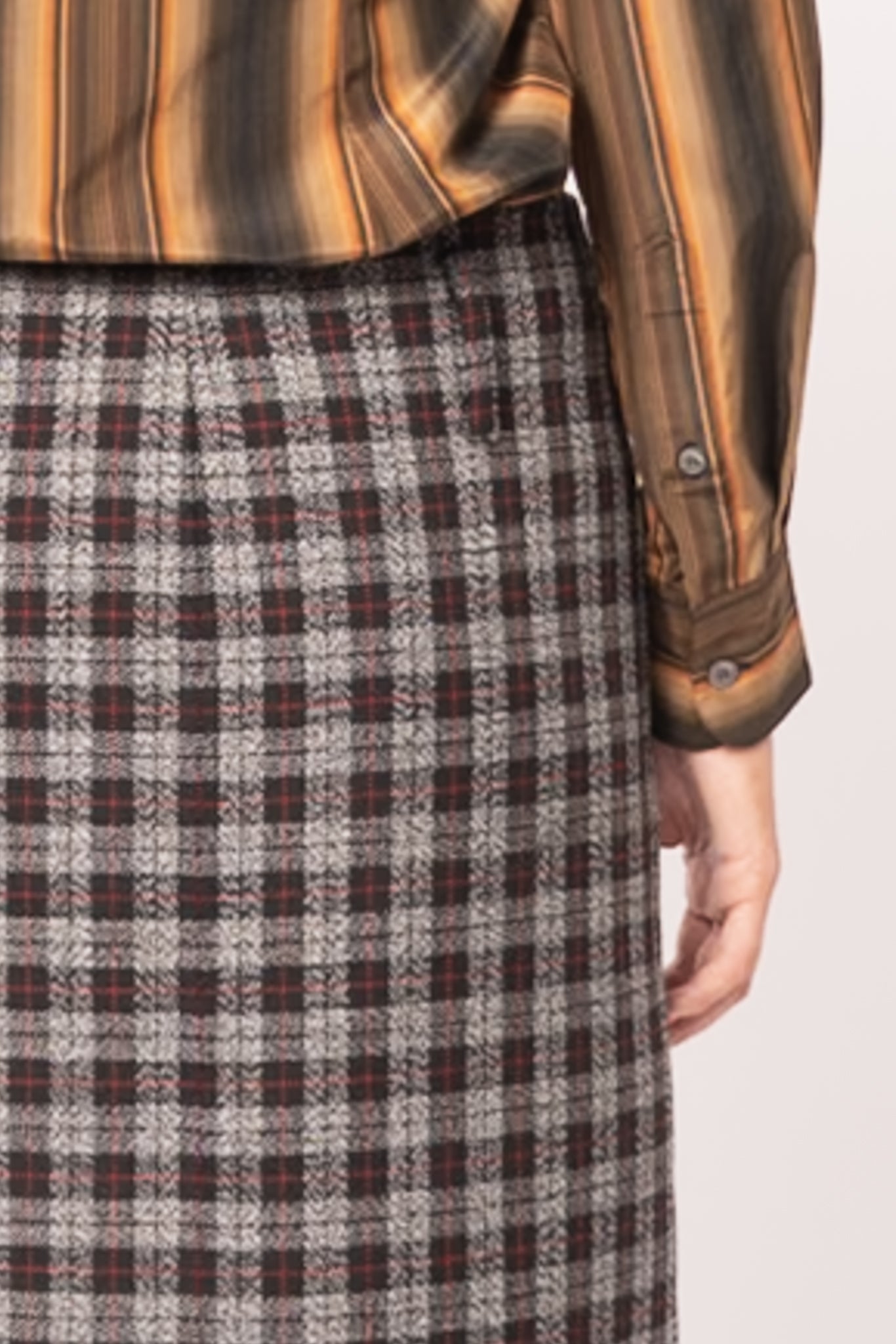 Checkered Wool Zip Skirt
