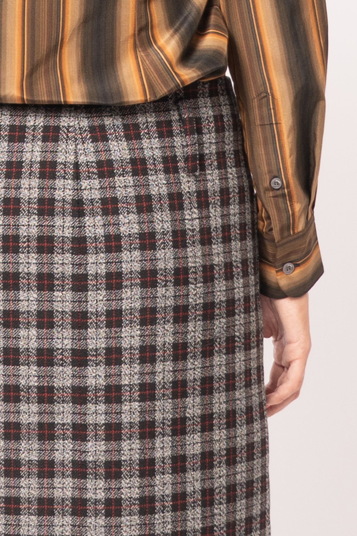 Checkered Wool Zip Skirt