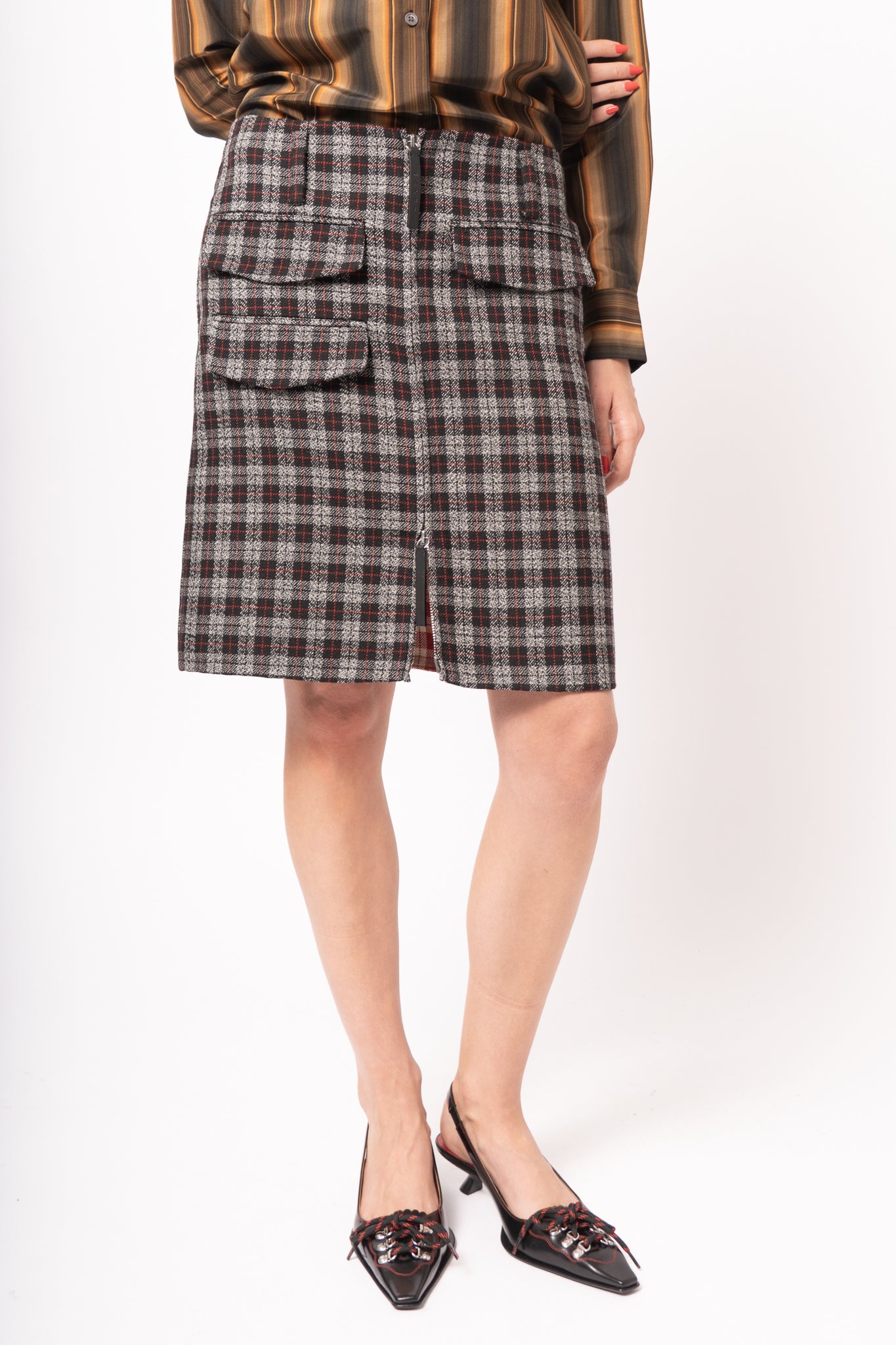 Checkered Wool Zip Skirt