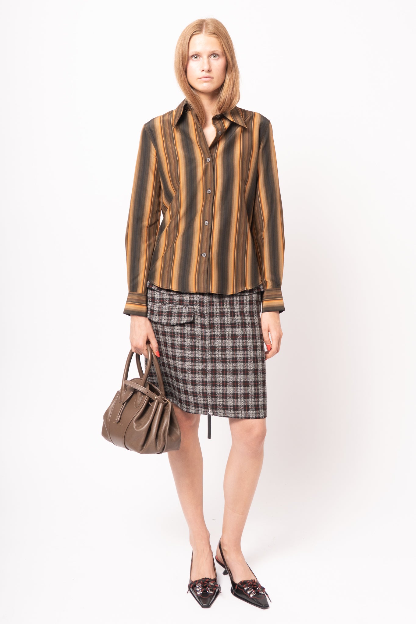 Striped Silk Shirt Black/Orange