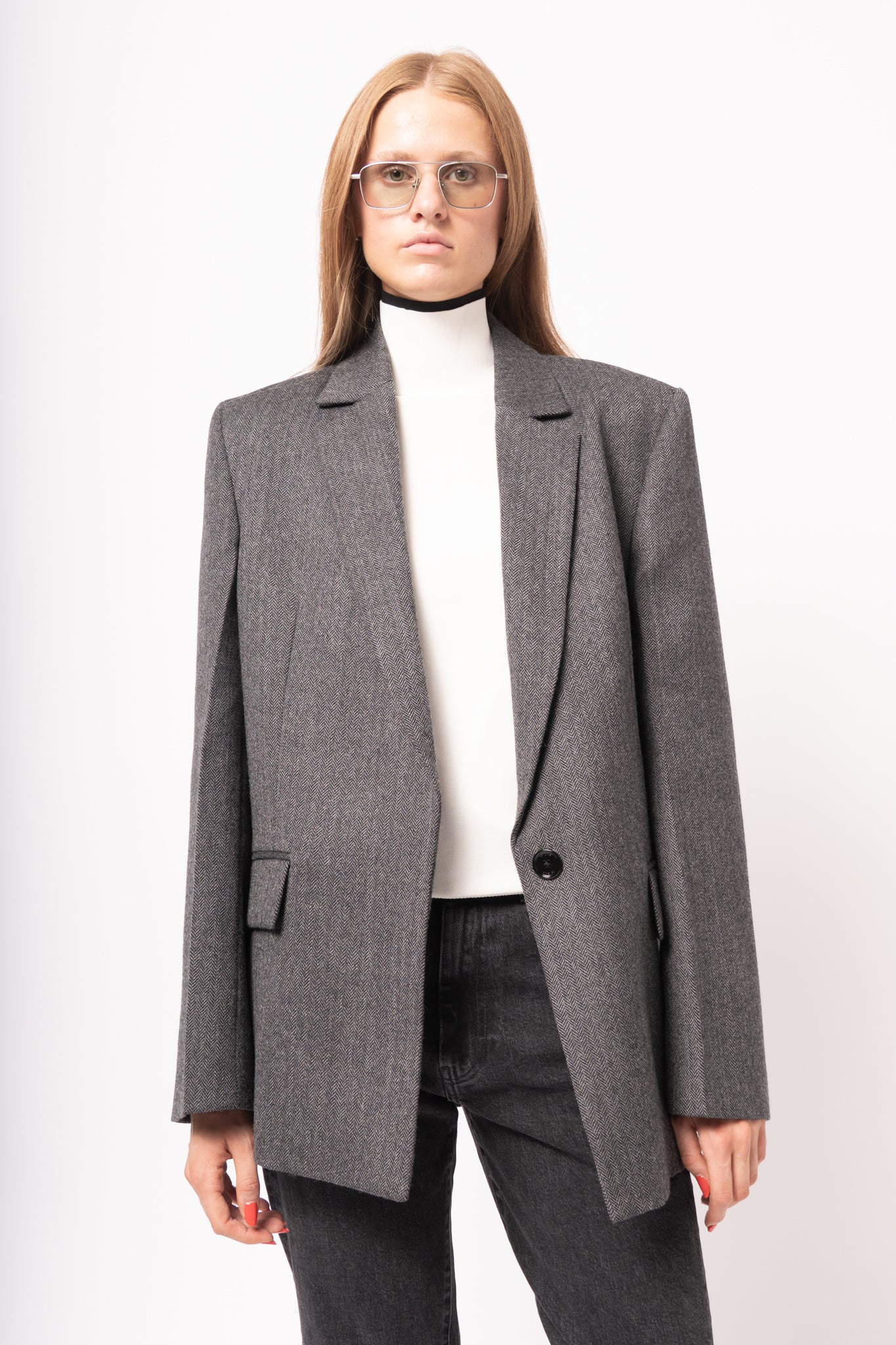 Herringbone Blazer Dark Grey Melange
