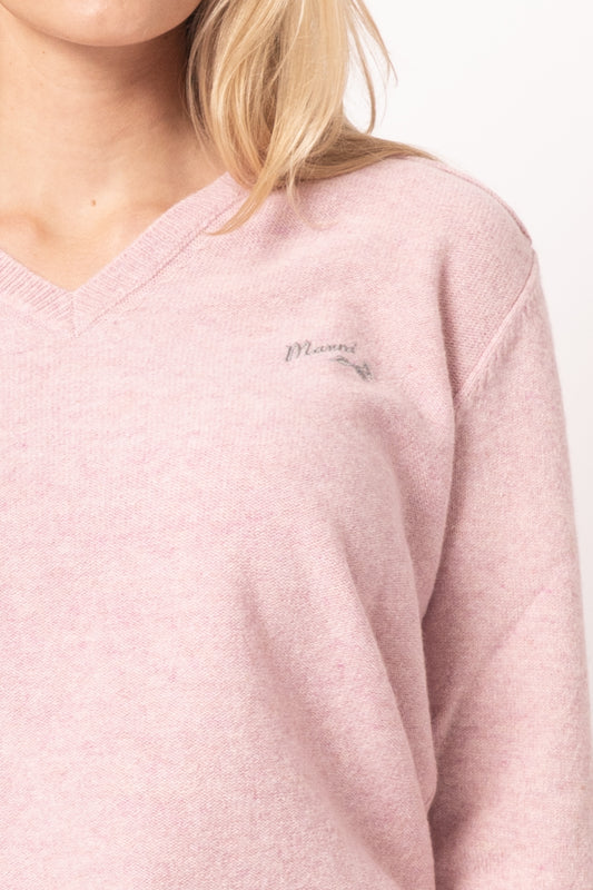 Lambswool V-Neck Logo Knit Pink