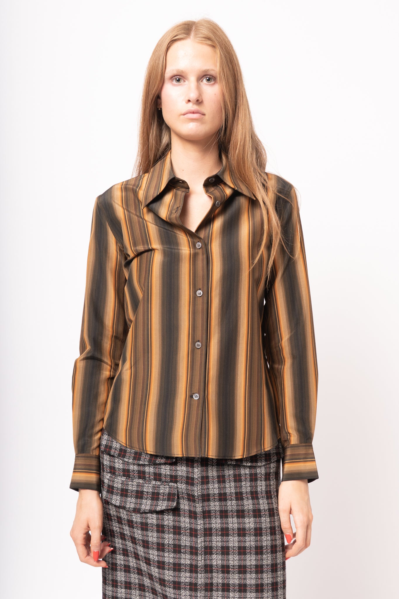 Striped Silk Shirt Black/Orange