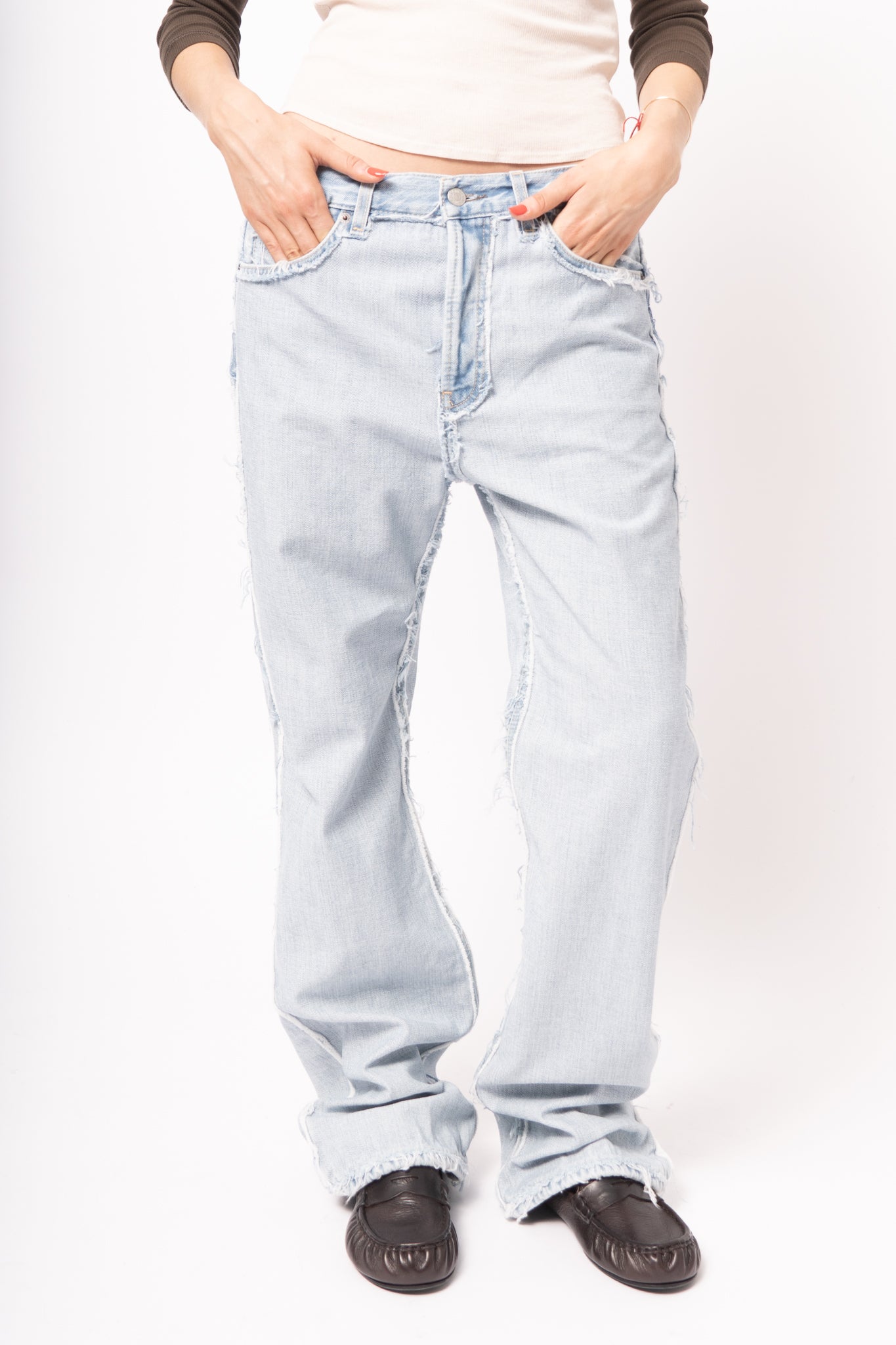 Frayed Denim Jeans Light Blue
