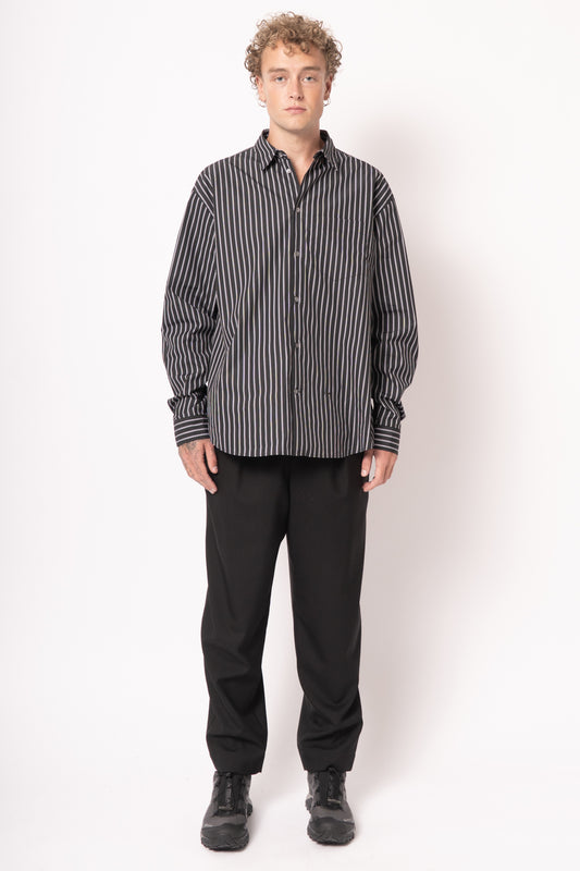 Techno Striped Poplin Shirt Black