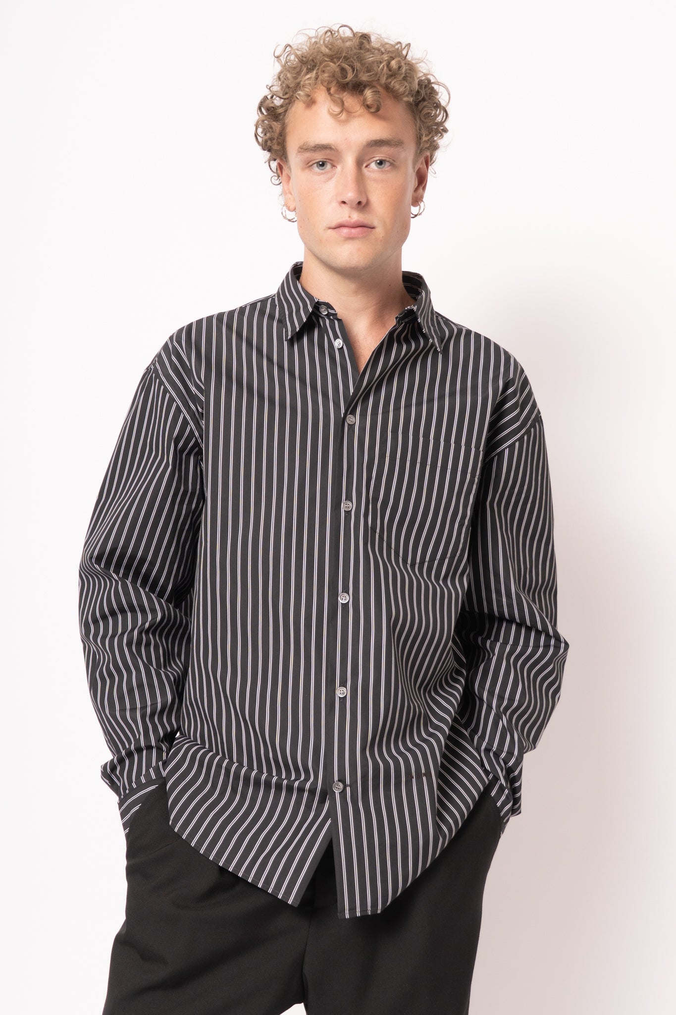 Techno Striped Poplin Shirt Black