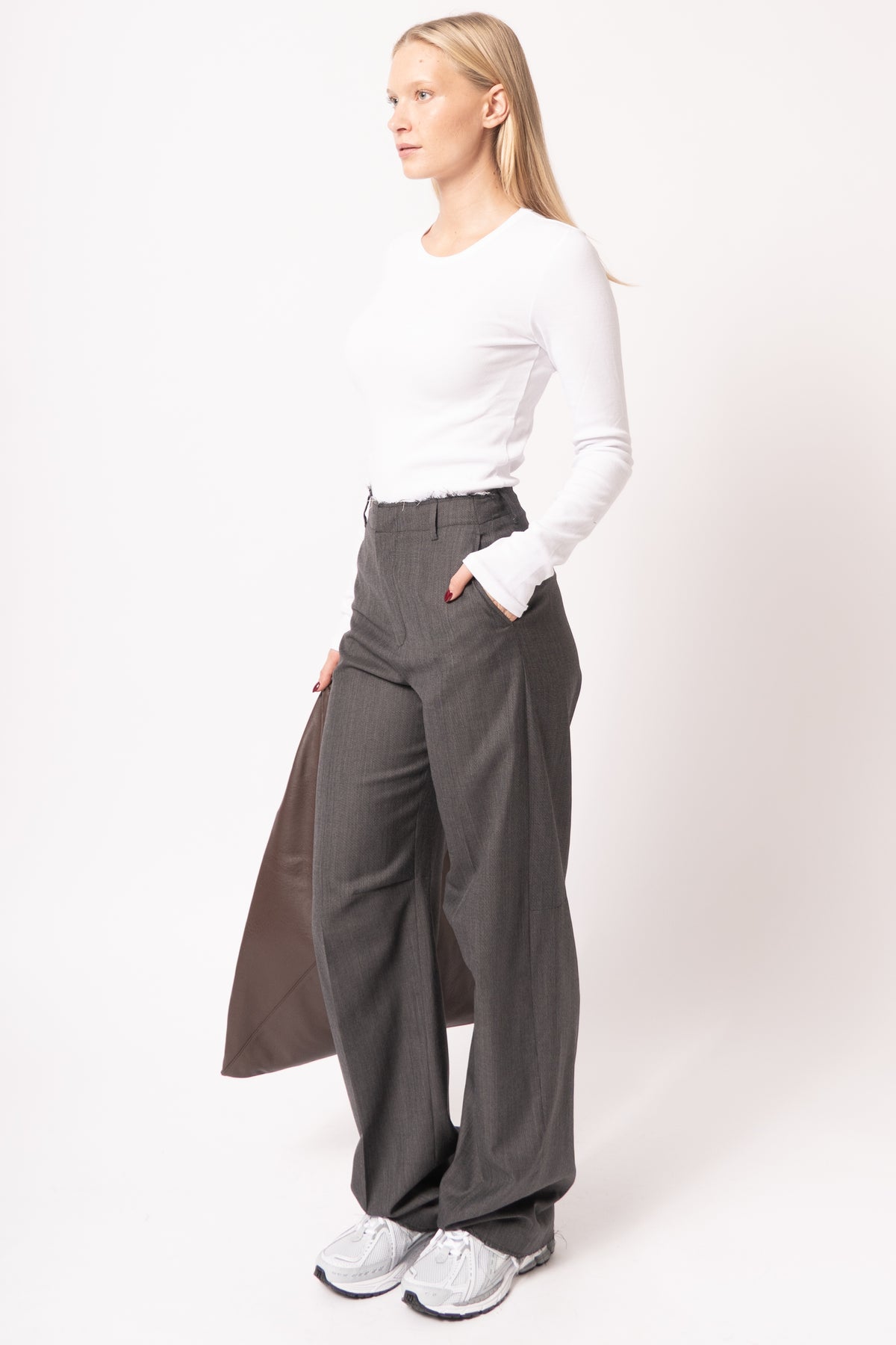Wide Leg Tailored Trousers Grey