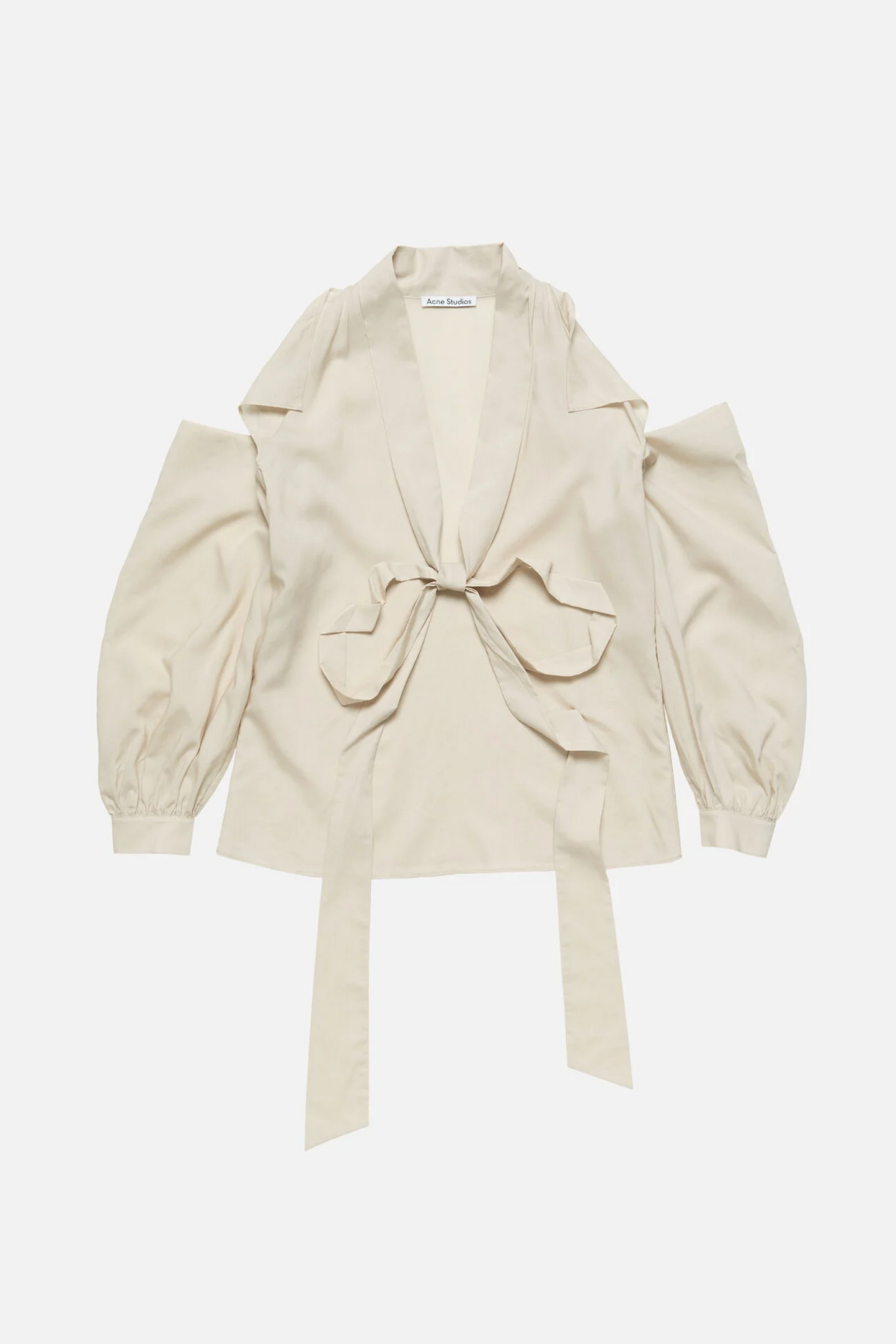 Cut-Out Blouse With Bow Light Beige
