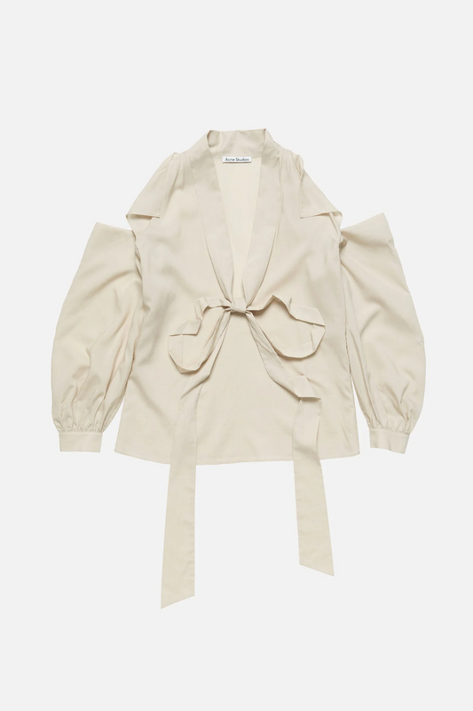 Cut-Out Blouse With Bow Light Beige