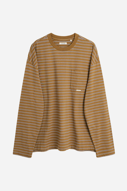 Stripe LS Pocket Tee Brown
