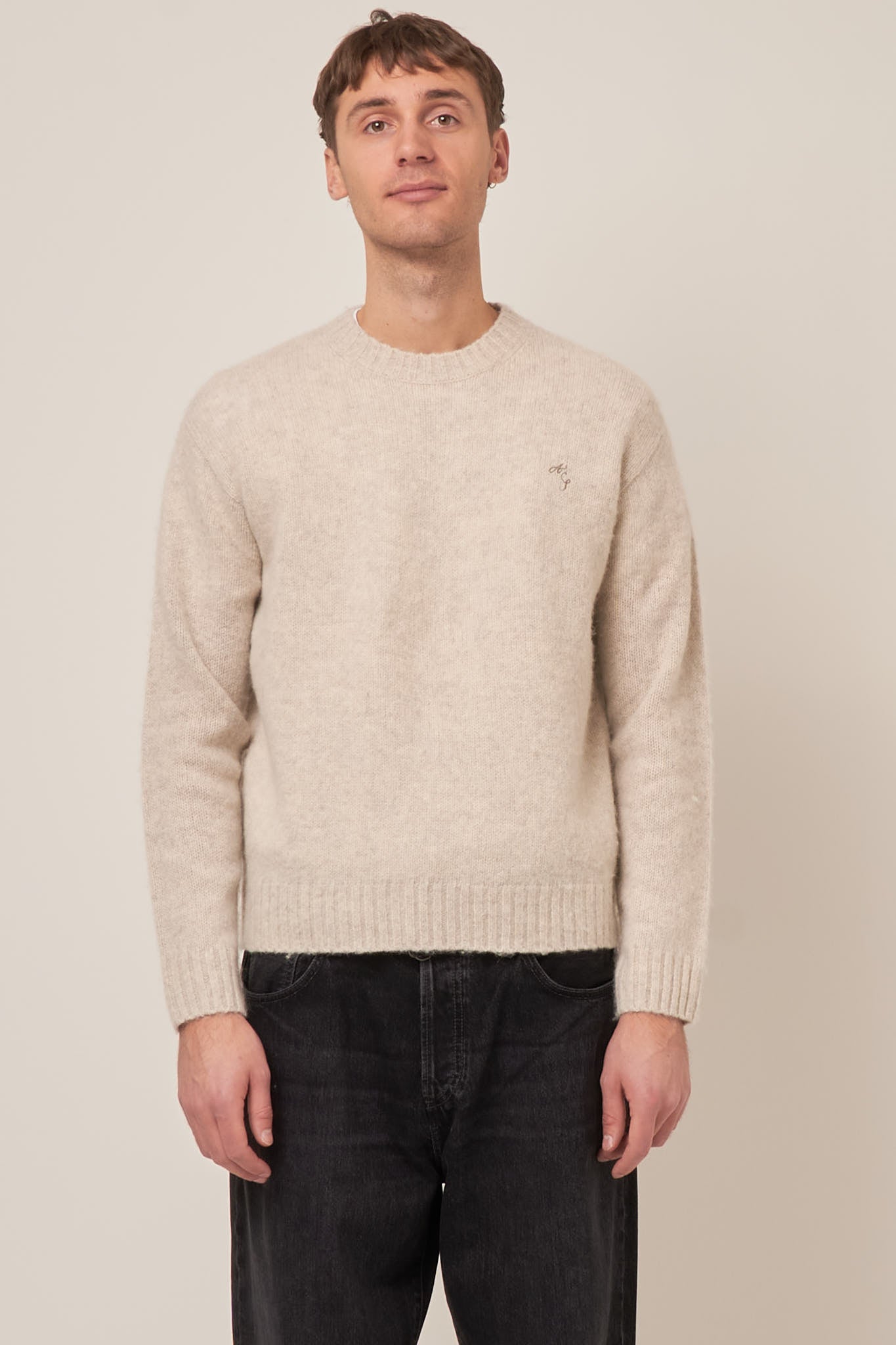 Crew Neck Wool Jumper Light Grey Melange