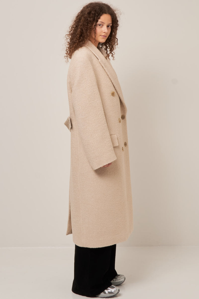Double-Breasted Wool Coat Warm White
