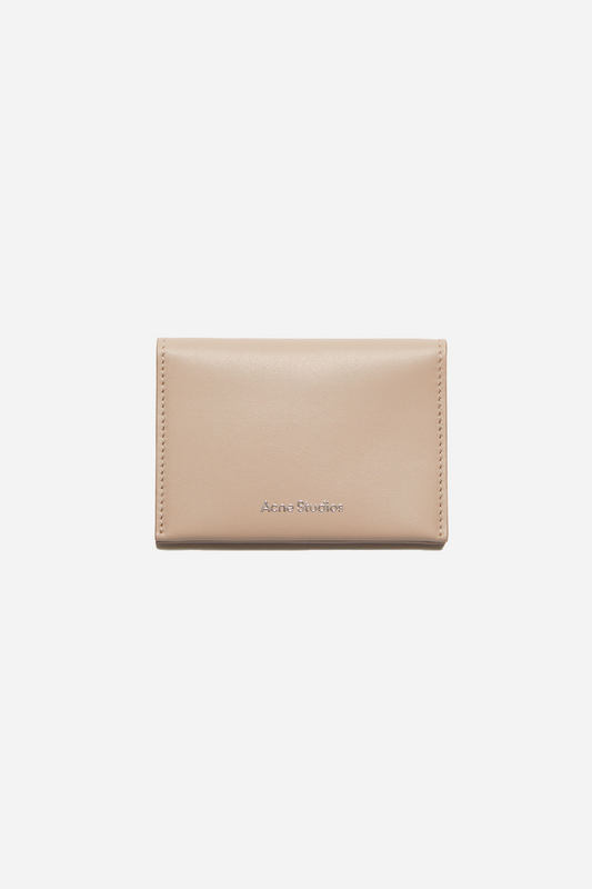 Folded Leather Wallet Taupe Beige